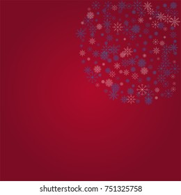 Christmas snow powder background of a random scatter snowflakes on a red background. Snow explosion. Ice storm.