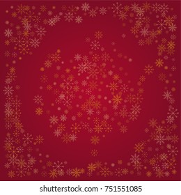 Christmas snow powder background of a random scatter snowflakes on a red background. Snow explosion. Ice storm.