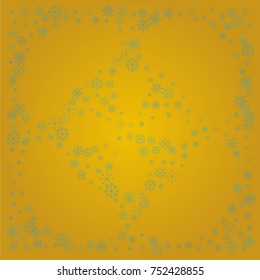 Christmas snow powder background of a random scatter snowflakes on a golden background. Snow explosion. Ice storm.