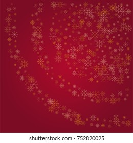 Christmas snow powder background of a random scatter snowflakes on a red background. Snow explosion. Ice storm.