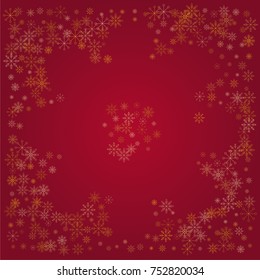 Christmas snow powder background of a random scatter snowflakes on a red background. Snow explosion. Ice storm.