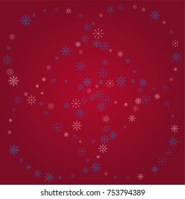 Christmas snow powder background of a random scatter snowflakes on a red background. Snow explosion. Ice storm.