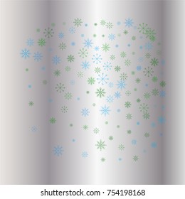 Christmas snow powder background of a random scatter snowflakes on a silver background. Snow explosion. Ice storm.