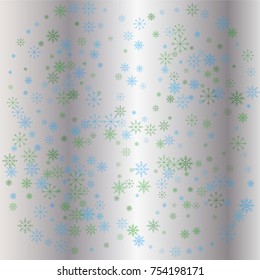 Christmas snow powder background of a random scatter snowflakes on a silver background. Snow explosion. Ice storm.