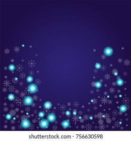 Christmas snow powder background of a random scatter snowflakes on an indigo background. Snow explosion. Ice storm.