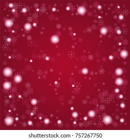 Christmas snow powder background of a random scatter snowflakes on a red background. Snow explosion. Ice storm.