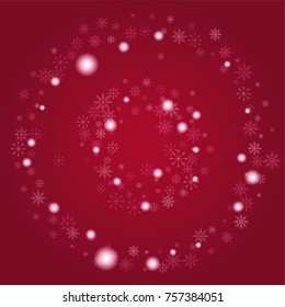Christmas snow powder background of a random scatter snowflakes on a red background. Snow explosion. Ice storm.