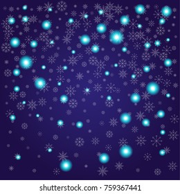 Christmas snow powder background of a random scatter snowflakes on an indigo background. Snow explosion. Ice storm.