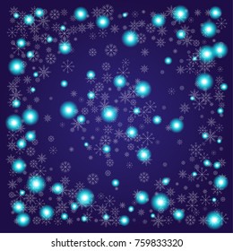 Christmas snow powder background of a random scatter snowflakes on an indigo background. Snow explosion. Ice storm.