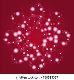 Christmas snow powder background of a random scatter snowflakes on a red background. Snow explosion. Ice storm.