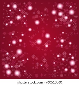 Christmas snow powder background of a random scatter snowflakes on a red background. Snow explosion. Ice storm.