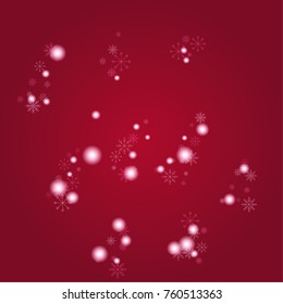 Christmas snow powder background of a random scatter snowflakes on a red background. Snow explosion. Ice storm.