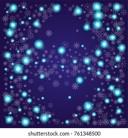 Christmas snow powder background of a random scatter snowflakes on an indigo background. Snow explosion. Ice storm.