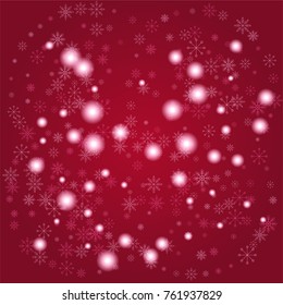Christmas snow powder background of a random scatter snowflakes on a red background. Snow explosion. Ice storm.
