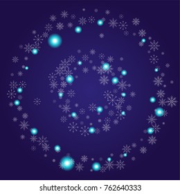Christmas snow powder background of a random scatter snowflakes on an indigo background. Snow explosion. Ice storm.