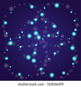 Christmas snow powder background of a random scatter snowflakes on an indigo background. Snow explosion. Ice storm.