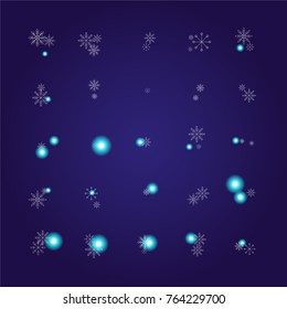 Christmas snow powder background of a random scatter snowflakes on an indigo background. Snow explosion. Ice storm.