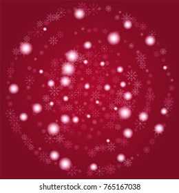 Christmas snow powder background of a random scatter snowflakes on a red background. Snow explosion. Ice storm.