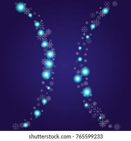 Christmas snow powder background of a random scatter snowflakes on an indigo background. Snow explosion. Ice storm.