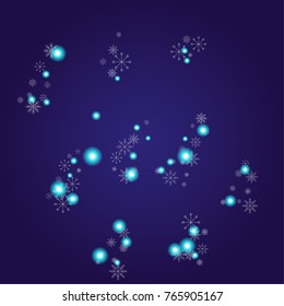 Christmas snow powder background of a random scatter snowflakes on an indigo background. Snow explosion. Ice storm.