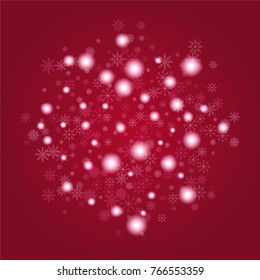 Christmas snow powder background of a random scatter snowflakes on a red background. Snow explosion. Ice storm.