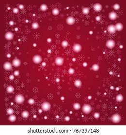 Christmas snow powder background of a random scatter snowflakes on a red background. Snow explosion. Ice storm.