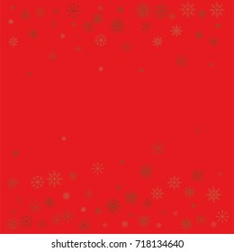 Christmas snow powder frame or border of a random scatter snowflakes on a red background. Snow explosion. Ice storm.