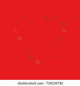 Christmas snow powder frame or border of a random scatter snowflakes on a red background. Snow explosion. Ice storm.