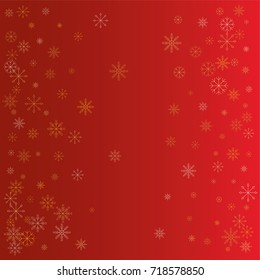 Christmas snow powder frame or border of a random scatter snowflakes on a red background. Snow explosion. Ice storm.