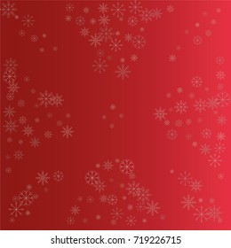 Christmas snow powder frame or border of a random scatter snowflakes on a red background. Snow explosion. Ice storm.