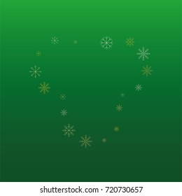 Christmas snow powder frame or border of a random scatter snowflakes on a green background. Snow explosion. Ice storm.