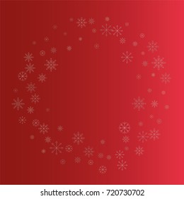 Christmas snow powder frame or border of a random scatter snowflakes on a red background. Snow explosion. Ice storm.