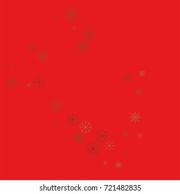 Christmas snow powder frame or border of a random scatter snowflakes on a red background. Snow explosion. Ice storm.
