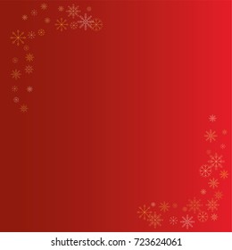 Christmas snow powder frame or border of a random scatter snowflakes on a red background. Snow explosion. Ice storm.