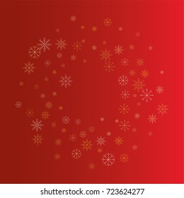 Christmas snow powder frame or border of a random scatter snowflakes on a red background. Snow explosion. Ice storm.