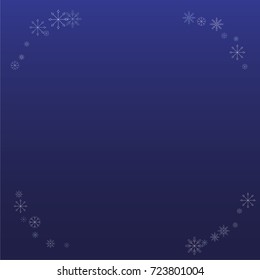 Christmas snow powder frame or border of a random scatter snowflakes on a blue background. Snow explosion. Ice storm.