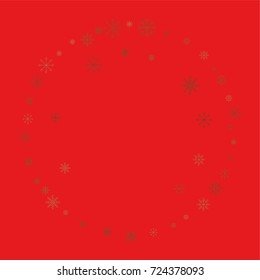 Christmas snow powder frame or border of a random scatter snowflakes on a red background. Snow explosion. Ice storm.