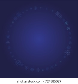 Christmas snow powder frame or border of a random scatter snowflakes on a blue background. Snow explosion. Ice storm.