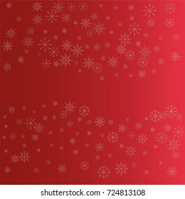 Christmas snow powder frame or border of a random scatter snowflakes on a red background. Snow explosion. Ice storm.