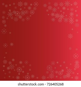Christmas snow powder frame or border of a random scatter snowflakes on a red background. Snow explosion. Ice storm.