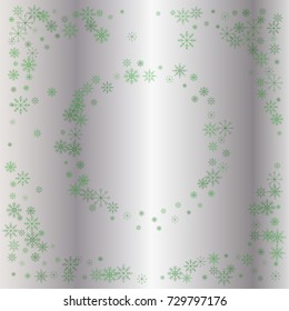 Christmas snow powder frame or border of a random scatter snowflakes on a silver background. Snow explosion. Ice storm.