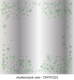 Christmas snow powder frame or border of a random scatter snowflakes on a silver background. Snow explosion. Ice storm.