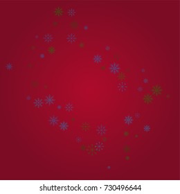 Christmas snow powder frame or border of a random scatter snowflakes on a red background. Snow explosion. Ice storm.