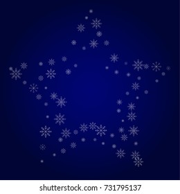 Christmas snow powder frame or border of a random scatter snowflakes in blue. Snow explosion. Ice storm.