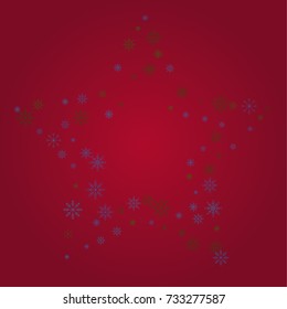 Christmas snow powder frame or border of a random scatter snowflakes on a red background. Snow explosion. Ice storm.