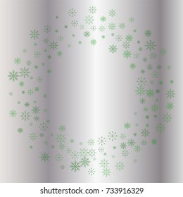 Christmas snow powder frame or border of a random scatter snowflakes on a silver background. Snow explosion. Ice storm.