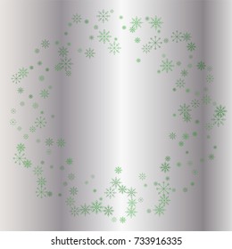 Christmas snow powder frame or border of a random scatter snowflakes on a silver background. Snow explosion. Ice storm.