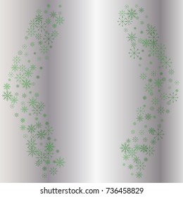 Christmas snow powder frame or border of a random scatter snowflakes on a silver background. Snow explosion. Ice storm.