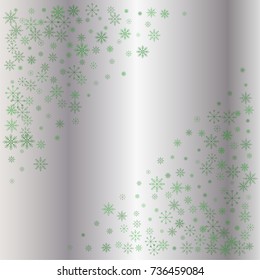 Christmas snow powder frame or border of a random scatter on a silver background. 