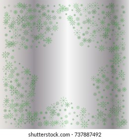 Christmas snow powder frame or border of a random scatter snowflakes on a silver background. Snow explosion. Ice storm.